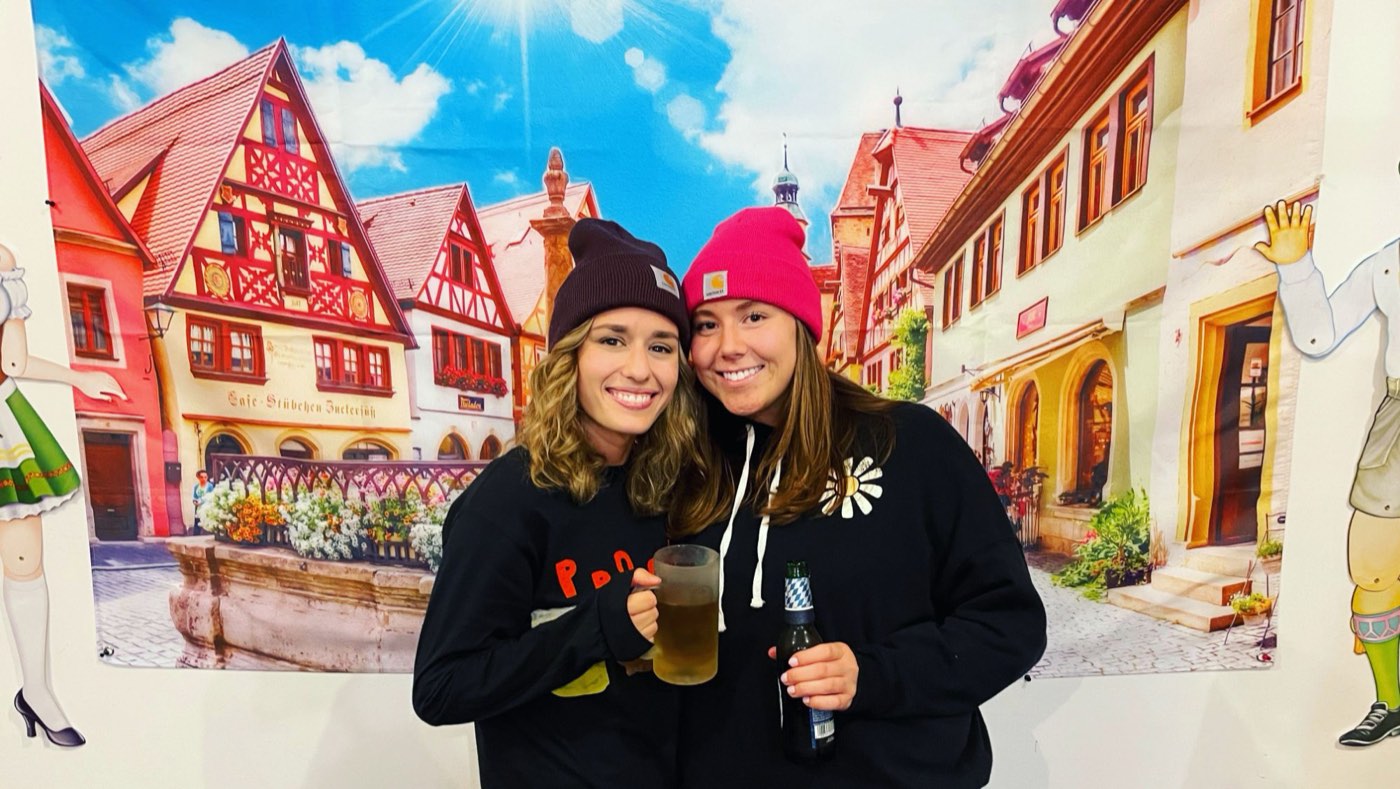 Two friends at an Oktoberfest party