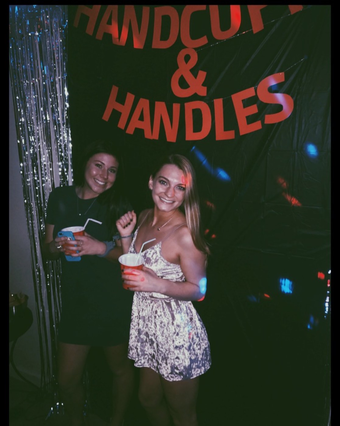 Two friends at a themed party